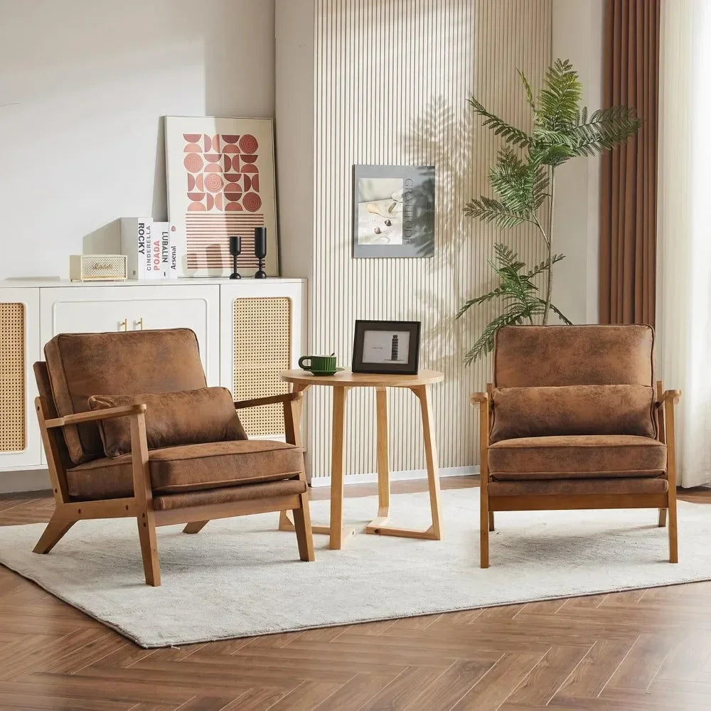 Ljustra Mid-Century Accent Chair Wide Armrest Lounge Chair with Pillow