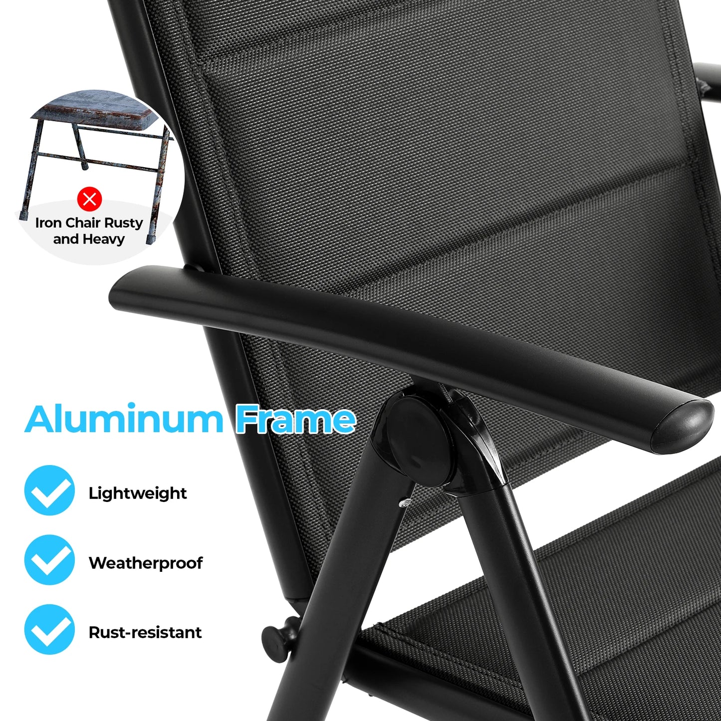 Foldable Garden Chair with Adjustable Backrest and Armrests Outdoor