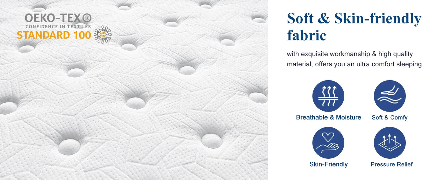 Ljustra 10-12 inch Hybrid Mattress Gel Memory Foam Pocket Coils