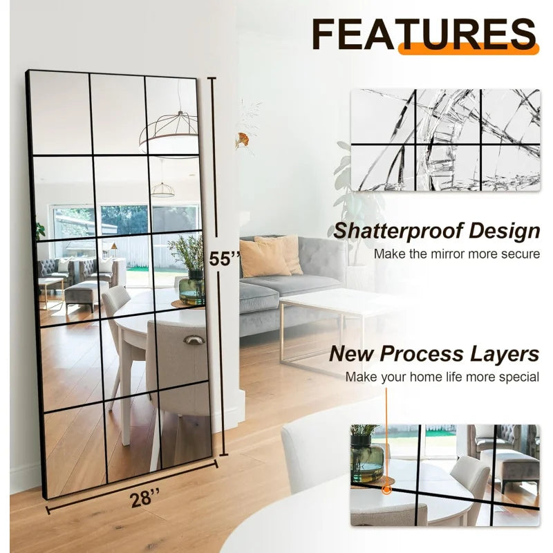 Large Full Length Floor Mirror Decorative Wall Art for Bedroom Living Room