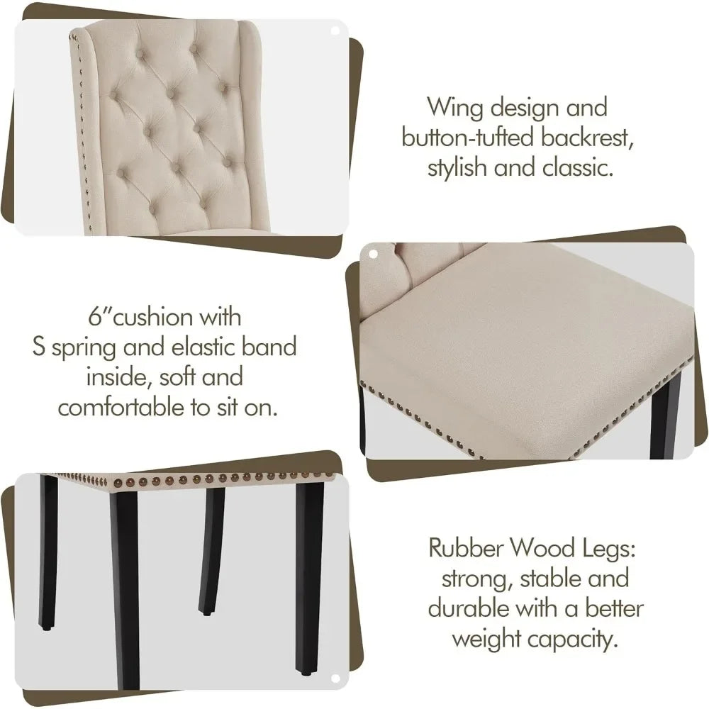 Ljustra Upholstered Dining Chairs Tufted Kitchen Chairs Solid Wood Legs