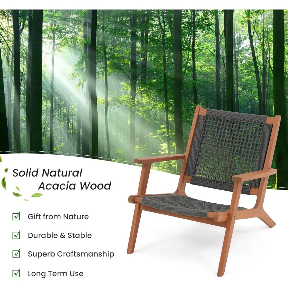 Modern Acacia Wood Lounge Chair Set of 2 Accent Armchair Outdoor Indoor
