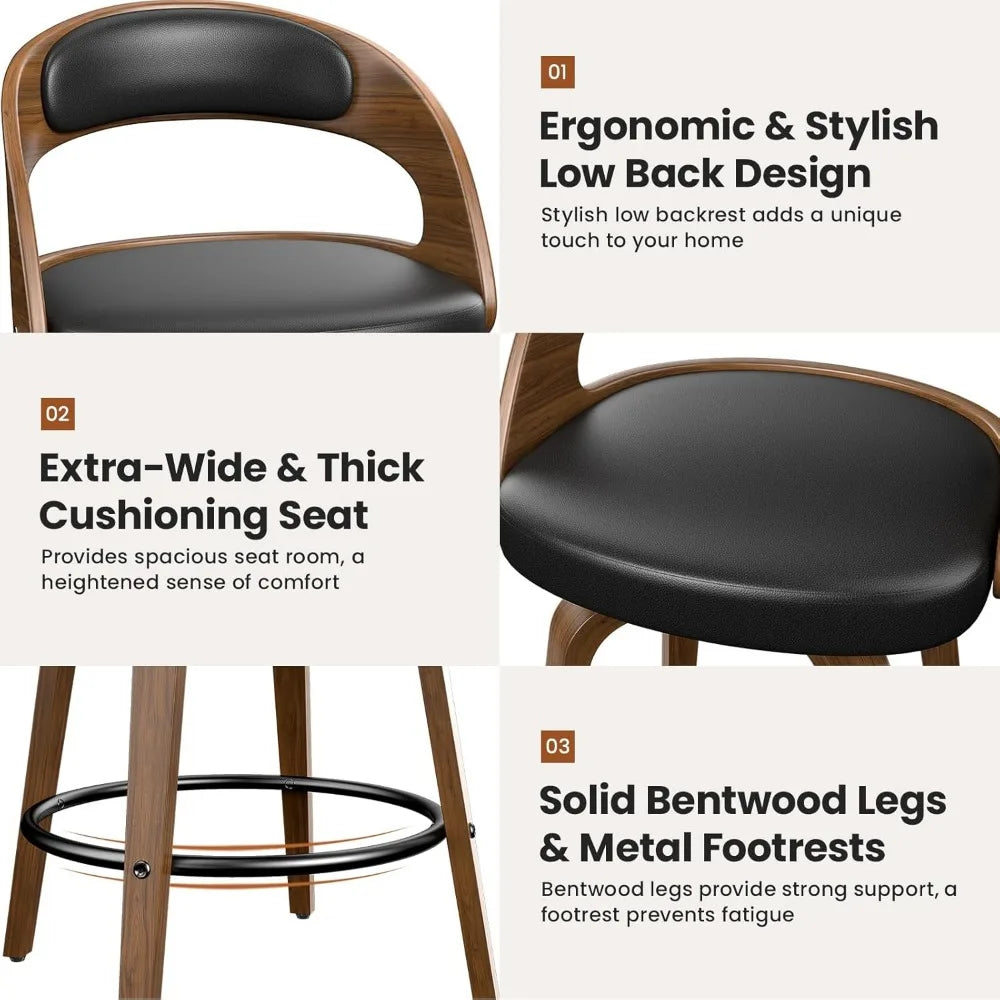 Swivel Bar Stools Set of 2 Counter Height Bentwood Bar Chairs