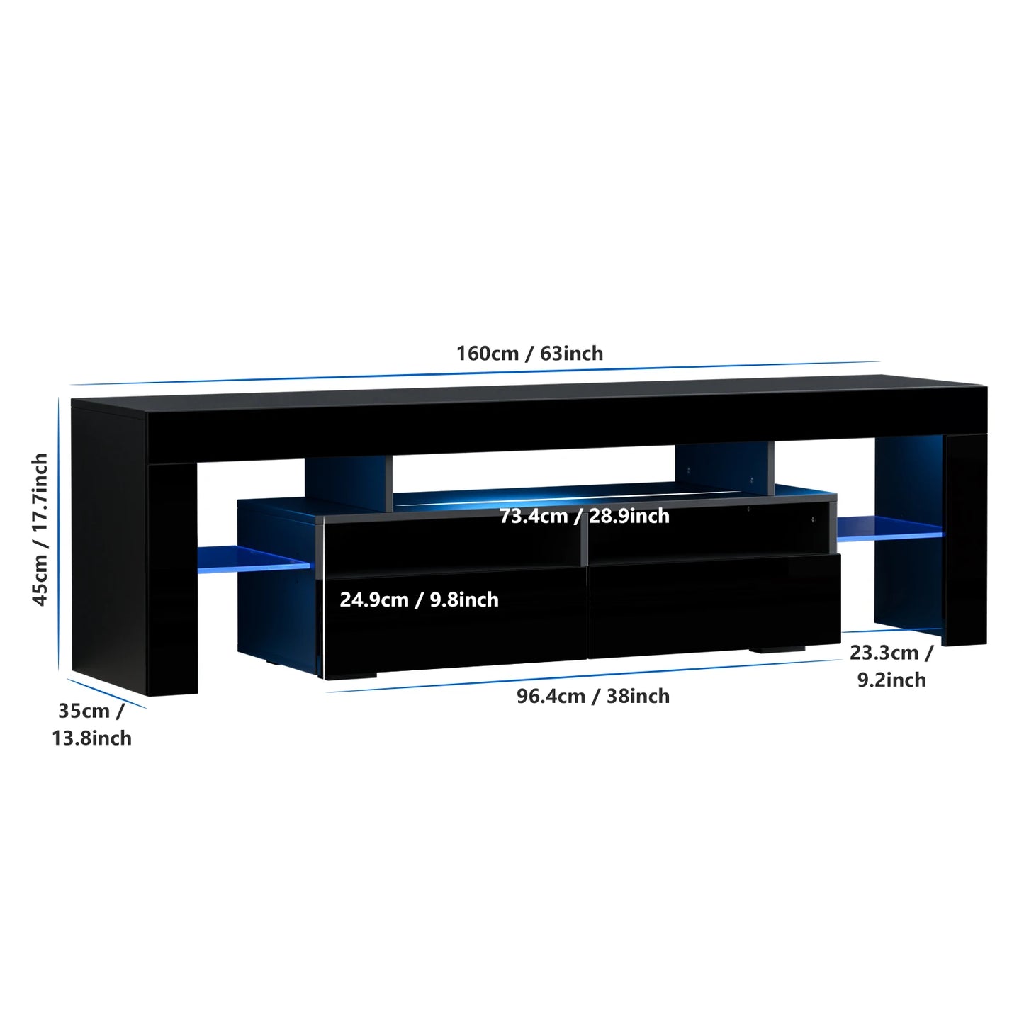 LED TV Stand Modern High Gloss Storage Cabinet with RGB Lighting