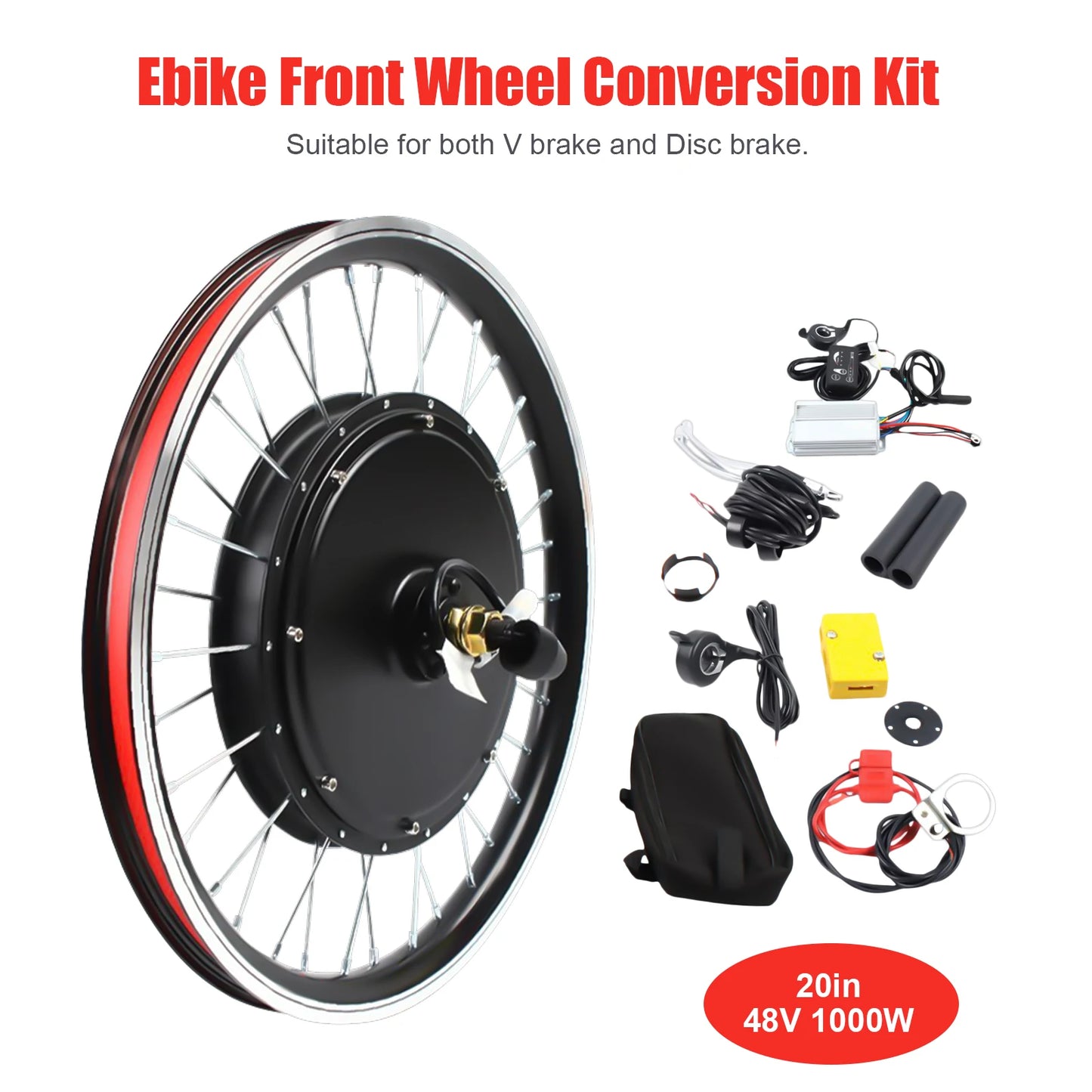 Front Wheel Hub Electric Bike Conversion Kit 1000W 20-inch E-Bike Wheel