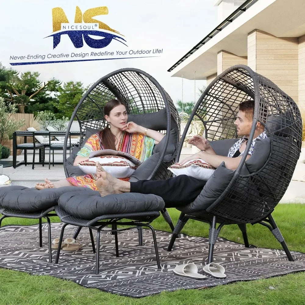 Cozy Patio Egg Chair with Ottoman Indoor Outdoor Lounge Chair 440lbs