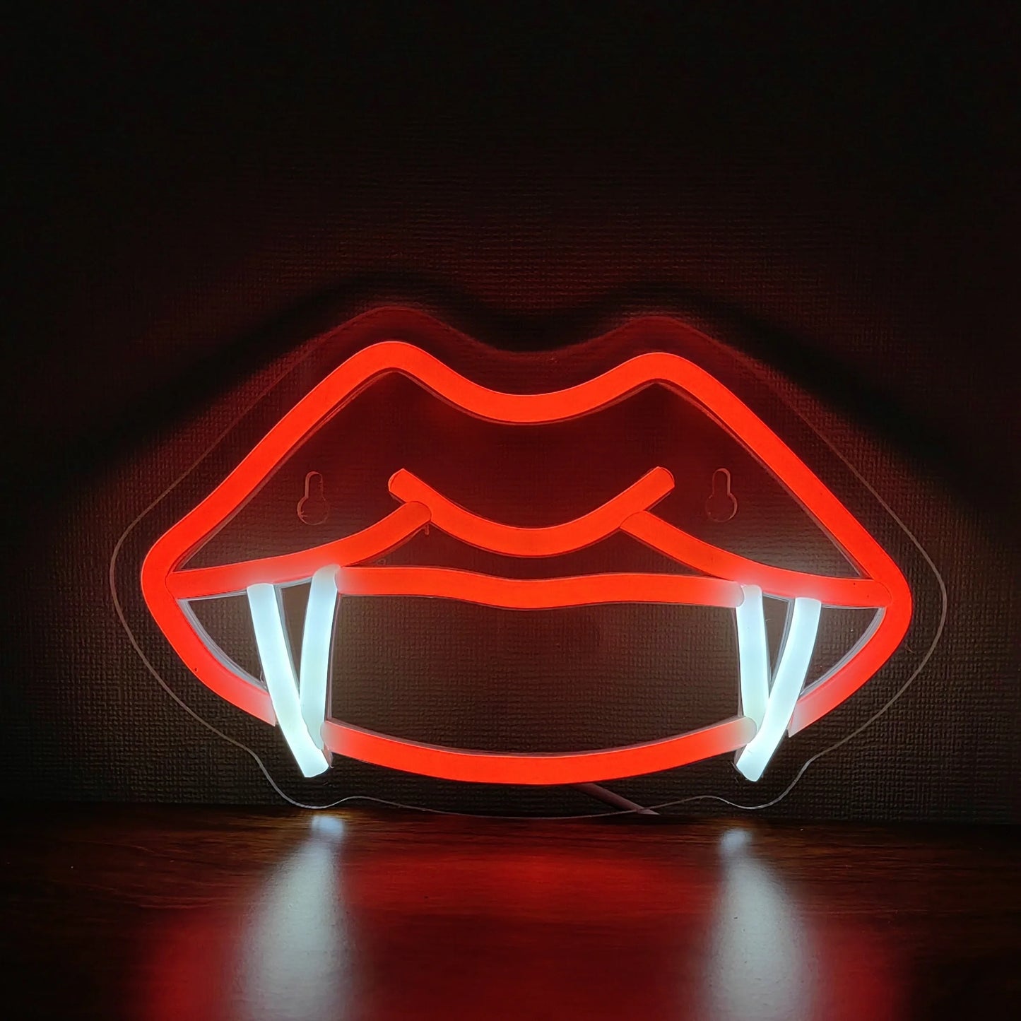Neon Vampire Teeth Lips LED Light Gothic Style Wall Decoration