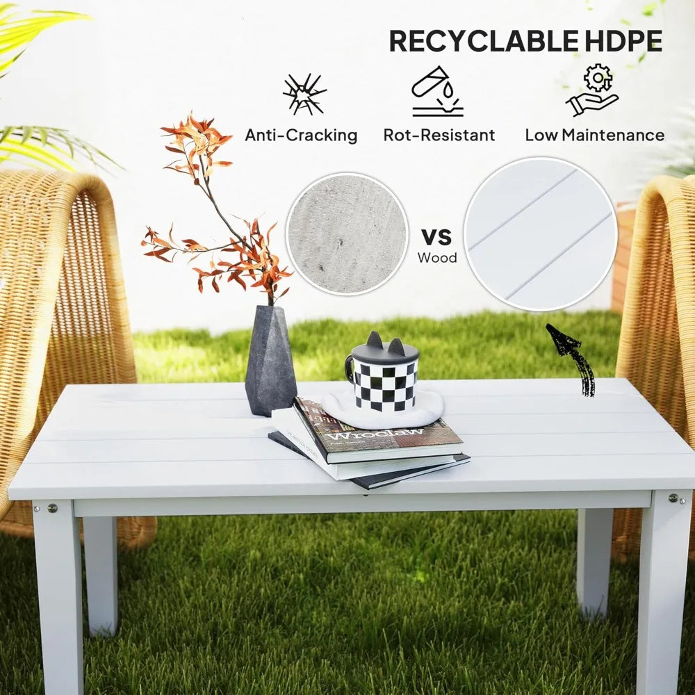 Outdoor Coffee Table HDPE All-Weather Rectangular Patio Furniture