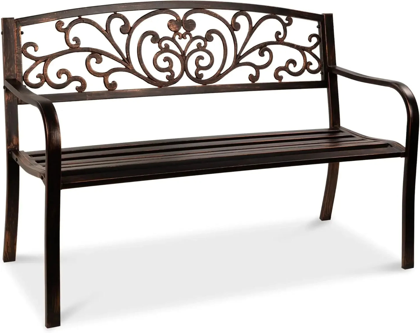 Ljustra Outdoor Steel Garden Bench with Floral Design Backrest