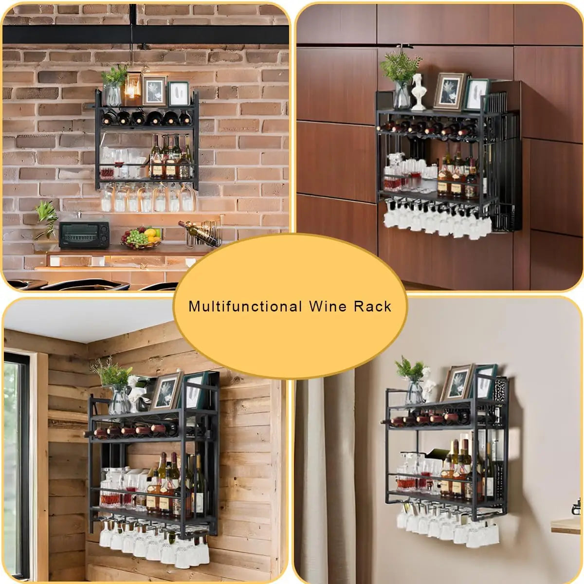 Wine Rack Glass Holder Metal Bottle Holder Storage Shelf Home Bar Kitchen