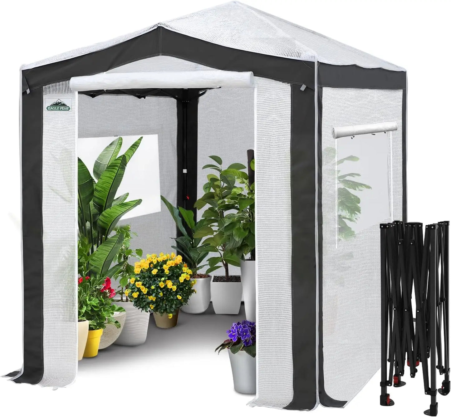 8x6 Portable Walk-in Greenhouse with Zipper Doors and Mesh Windows