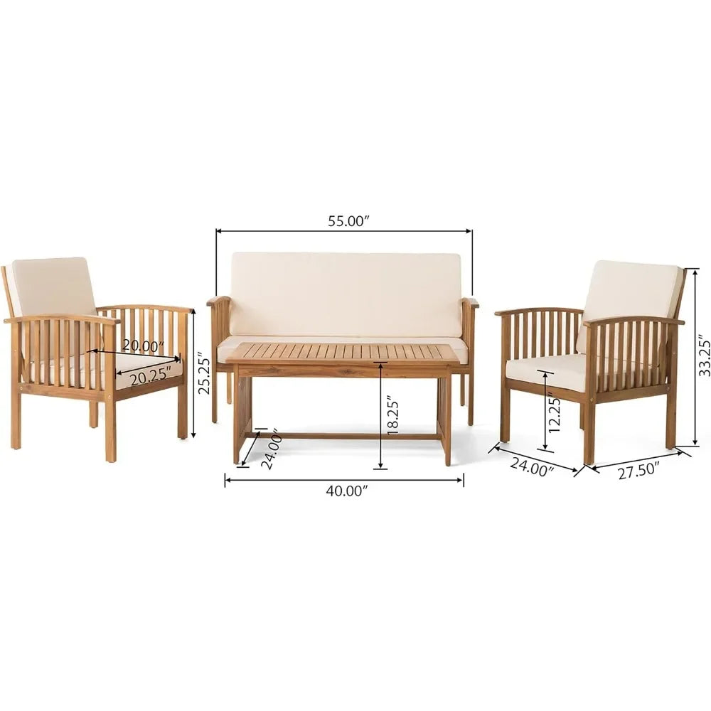 Carolina Outdoor Acacia Sofa Set 4-Piece Garden Furniture Set