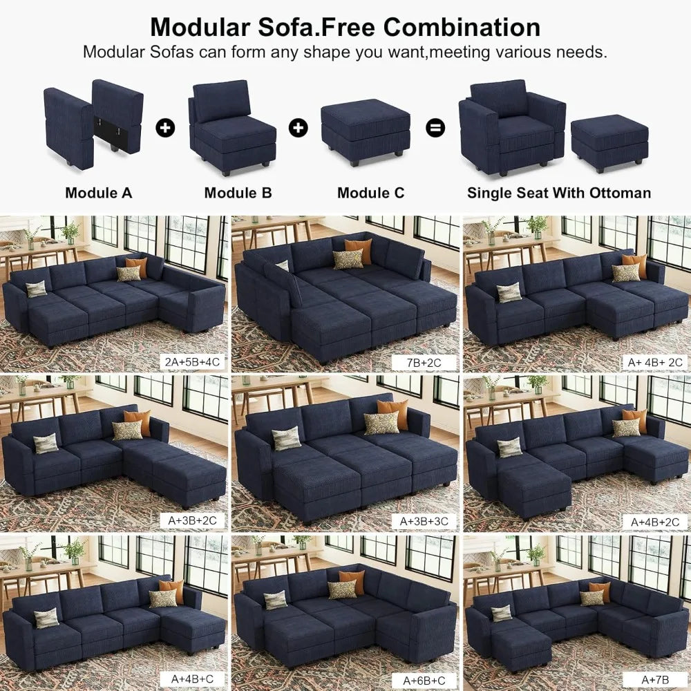 Corduroy Square Modular Storage Ottoman for Sectional Sofa Foot Stool