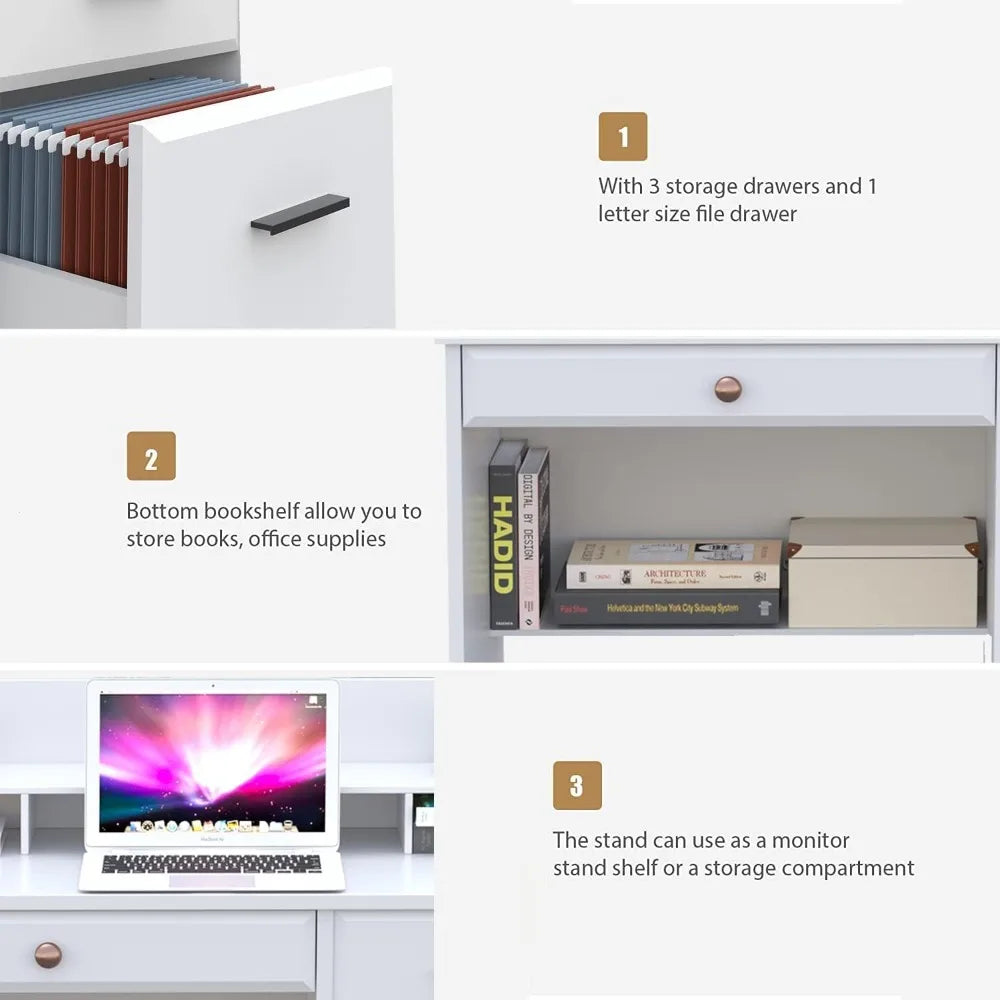 Computer Desk with Storage Drawers and Hutch for Home Office Small Space