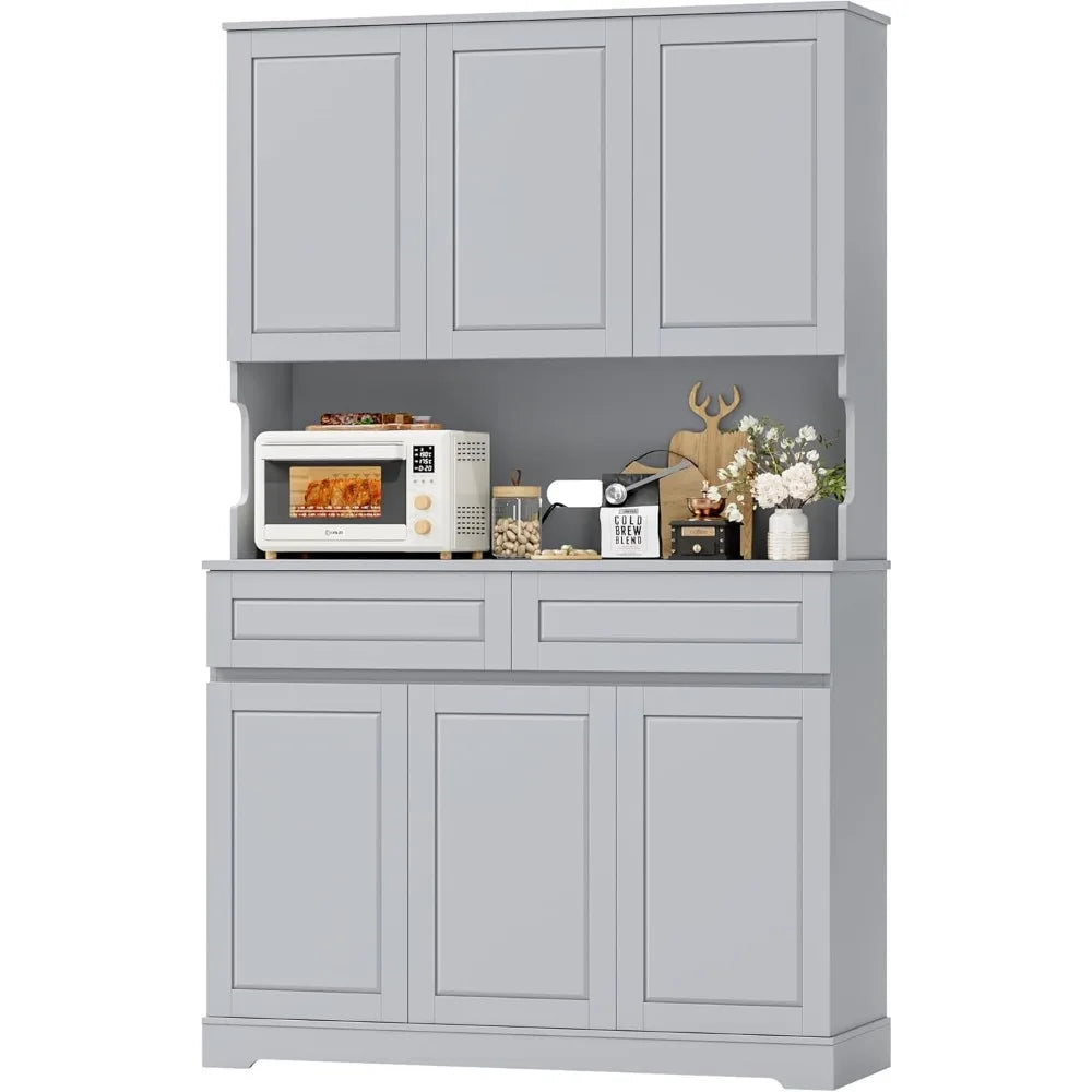 74 Inch Tall Kitchen Pantry Cabinet with 6 Doors and 2 Drawers