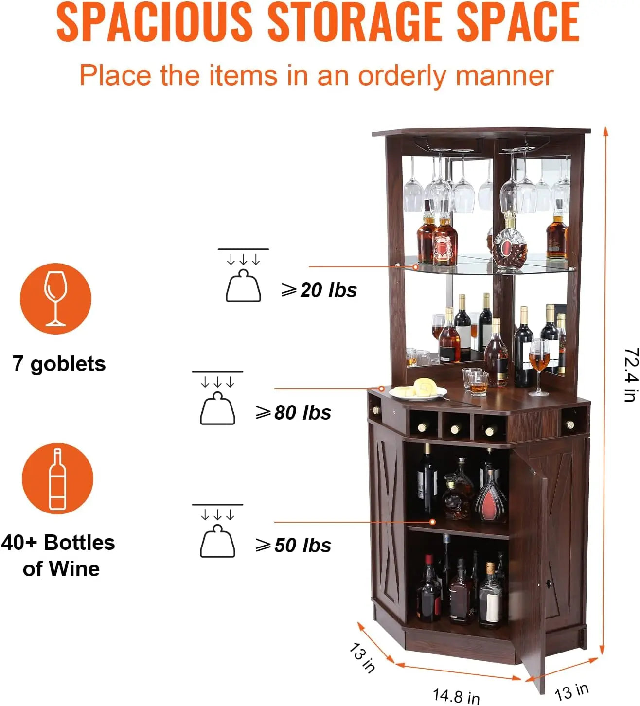 Corner Industrial Bar Cabinet Wine Table Freestanding Sideboard Buffet