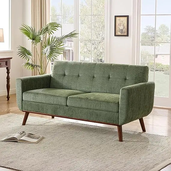 Mid Century Modern Loveseat Sofa Button Tufted Upholstered Couch
