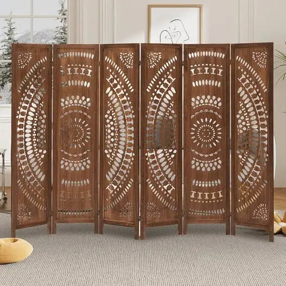Boho 6 Panel Room Divider Modern Folding Privacy Screen Partition