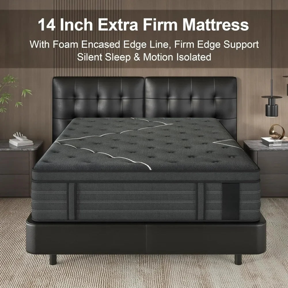 14 Inch Extra Firm Mattress Hybrid Memory Foam Back Pain Relief
