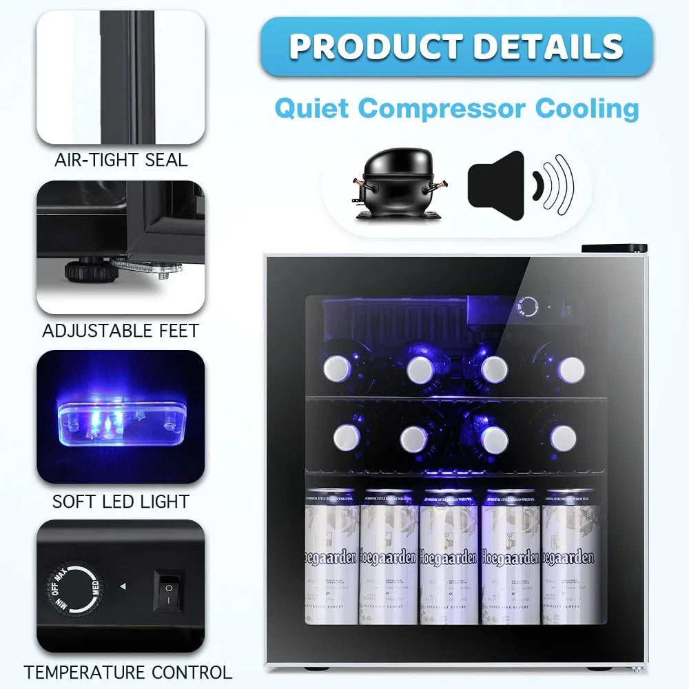 Mini Fridge Cooler 60 Can Beverage Refrigerator Glass Door for Home Use