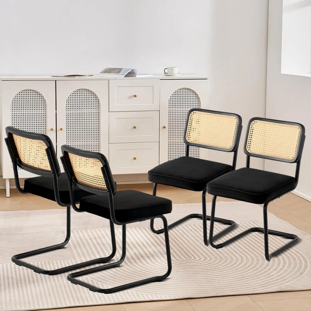 Rattan Dining Chairs Set of 4 Mid Century Modern Upholstered Velvet Accent