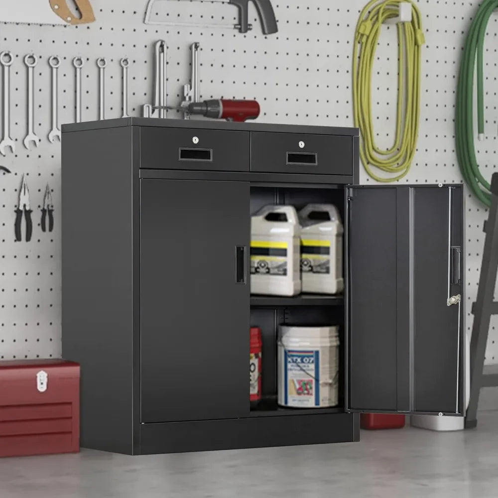 Metal Storage Cabinet 36 Inch Locking with Drawers Adjustable Shelf