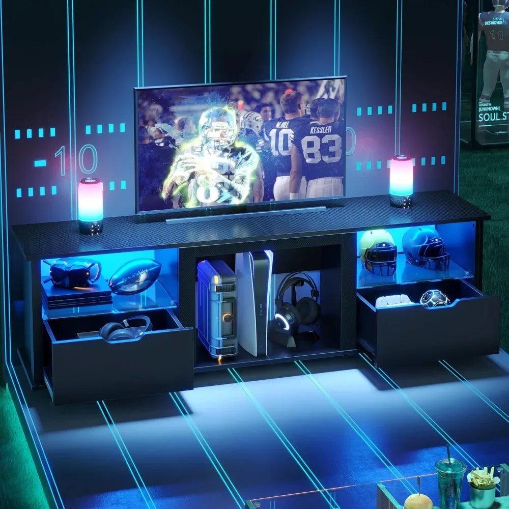 70 Inch Gaming Entertainment Center LED TV Stand with Storage Drawers