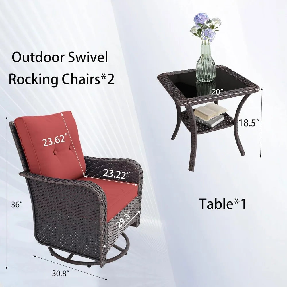Ljustra 3 Piece Wicker Swivel Rocking Chair Set Outdoor Patio Furniture