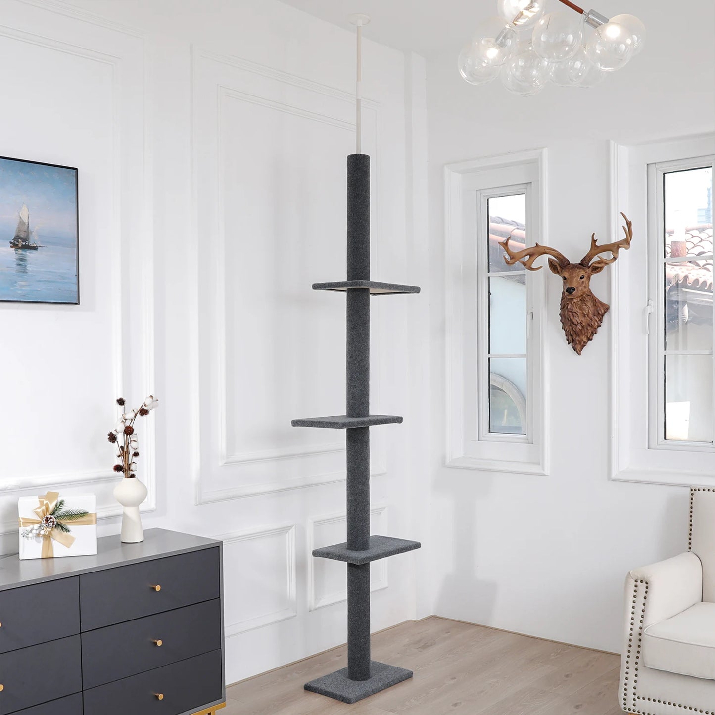 Adjustable Height Cat Tree Indoor Floor to Ceiling Tower Scratching Post