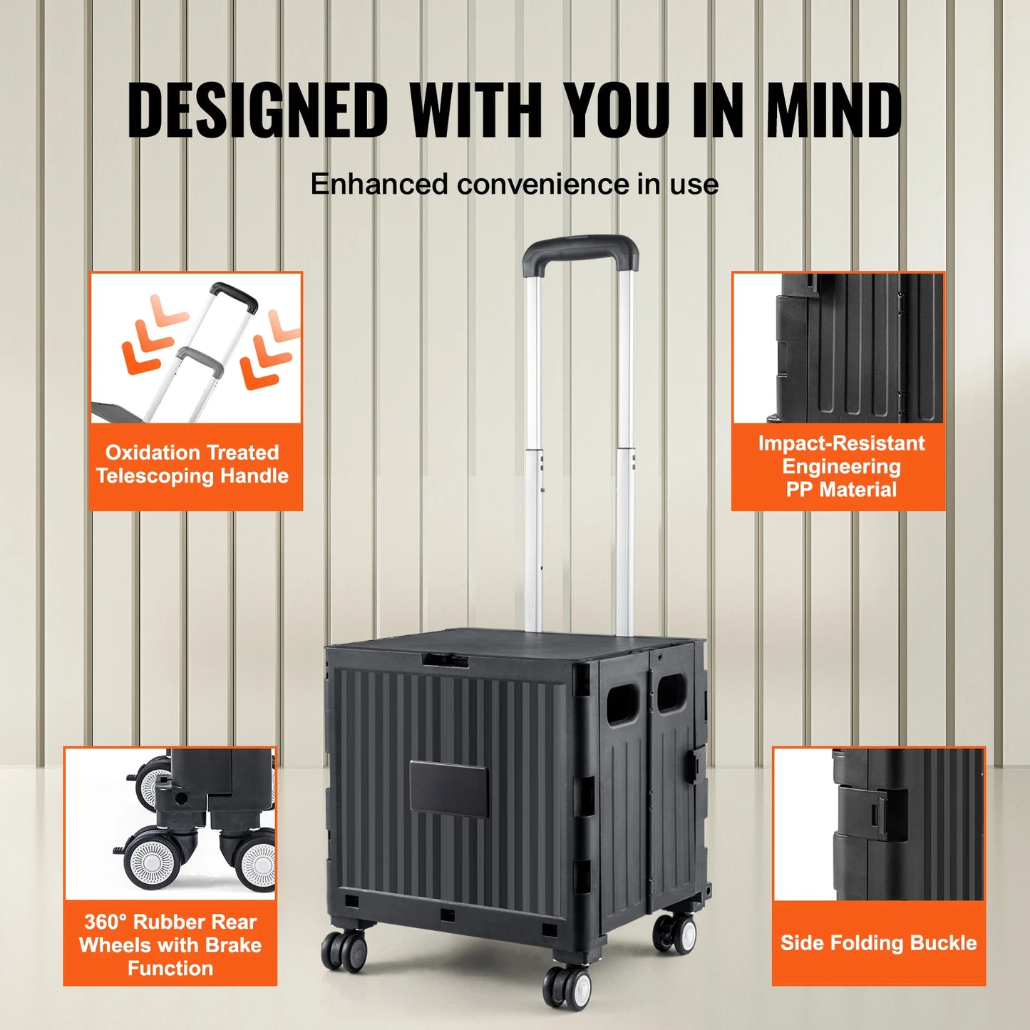 Ljustra Foldable Utility Shopping Cart Portable Handcart with Wheels