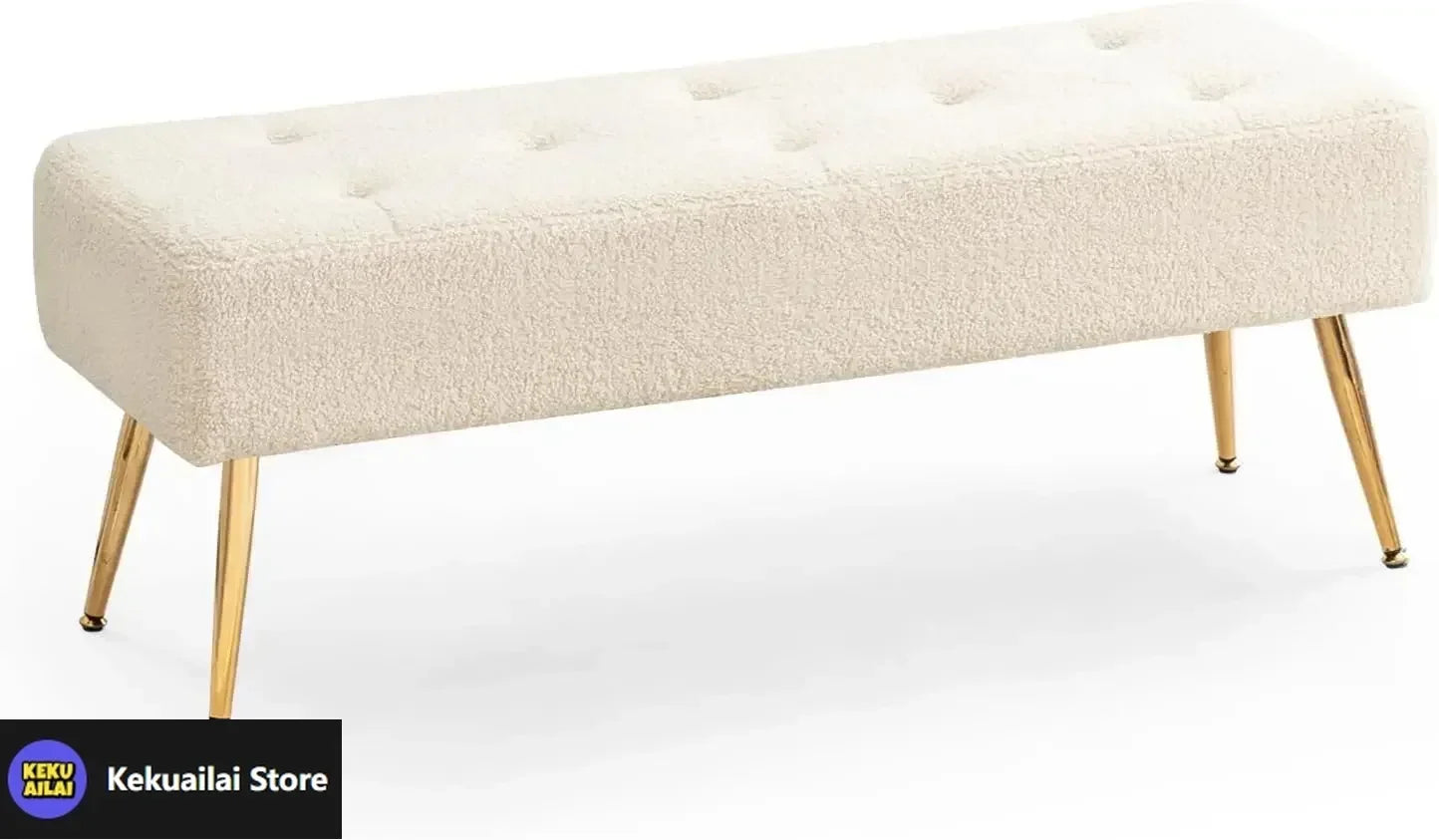 Faux Fur Boho Bench Ottoman Tufted Padded Seat Footrest Foot Stool