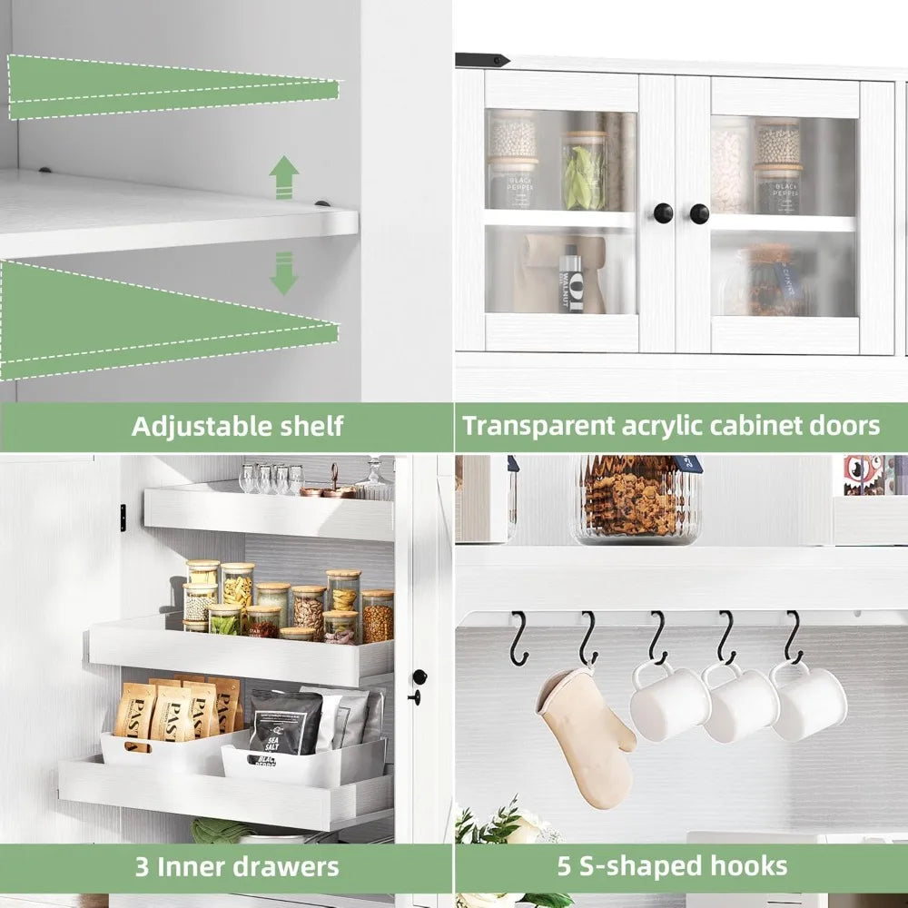 Tall Kitchen Pantry Storage Cabinet Freestanding Farmhouse Hutch