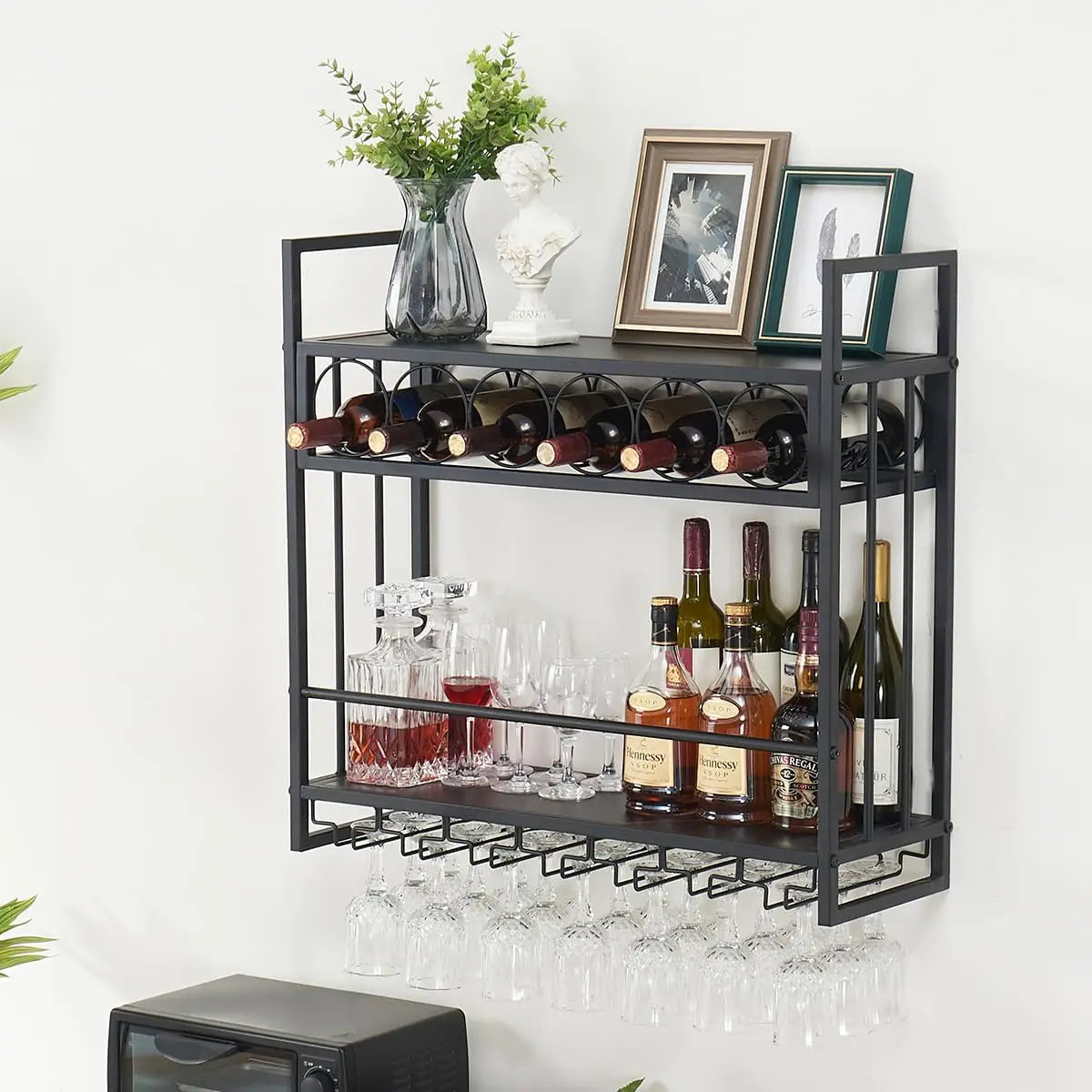 Wine Rack Glass Holder Metal Bottle Storage Home Bar Dining Kitchen