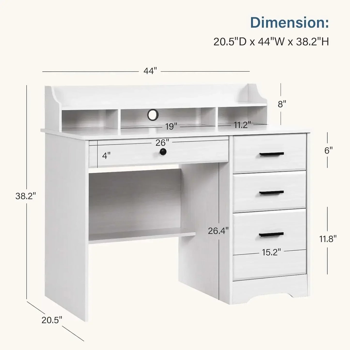 White Desk 4 Drawers Computer Desk Wood Writing Workstation Student Desk