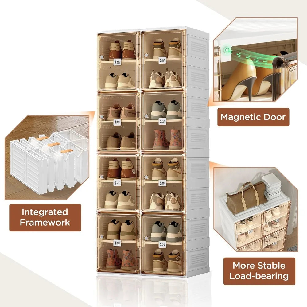 Shoe Organizer Storage Box Portable Folding Rack with Magnetic Door