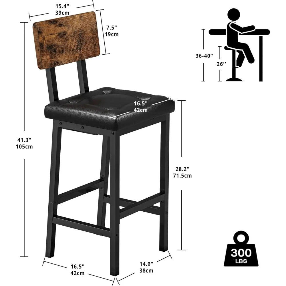 Bar Stools Set of 2 PU Upholstered Stools with Backrest and Footrest
