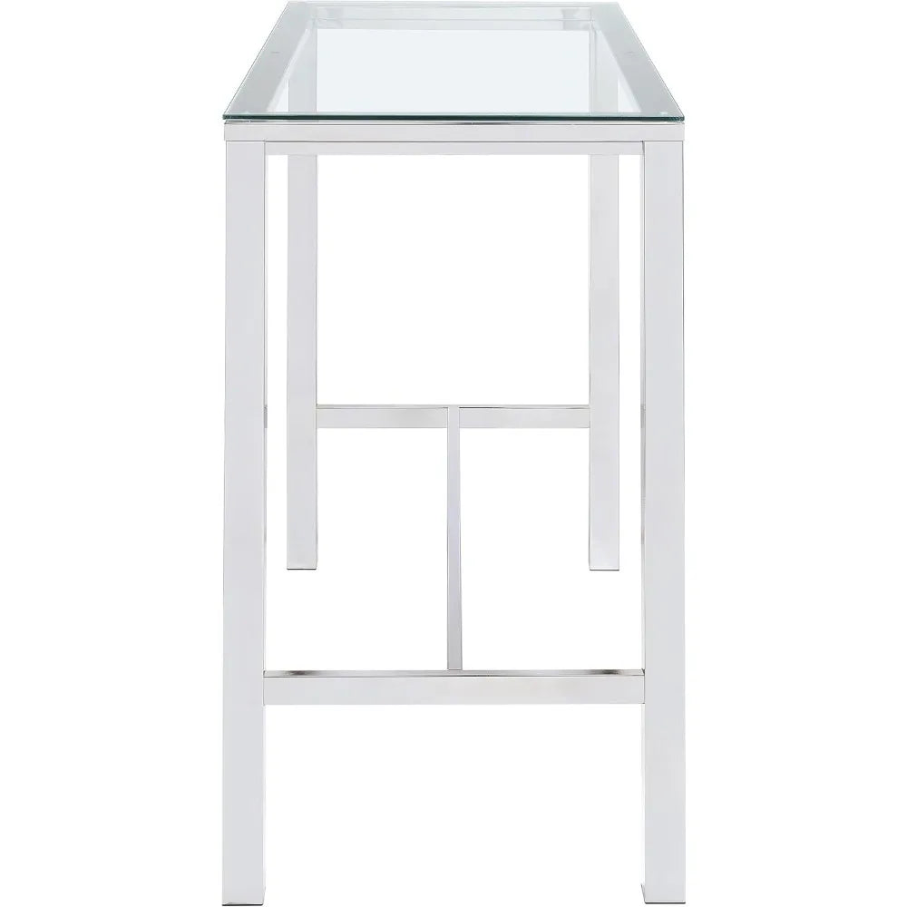 Ljustra 47 Inch Rectangular Bar Table Tempered Glass Chrome Legs