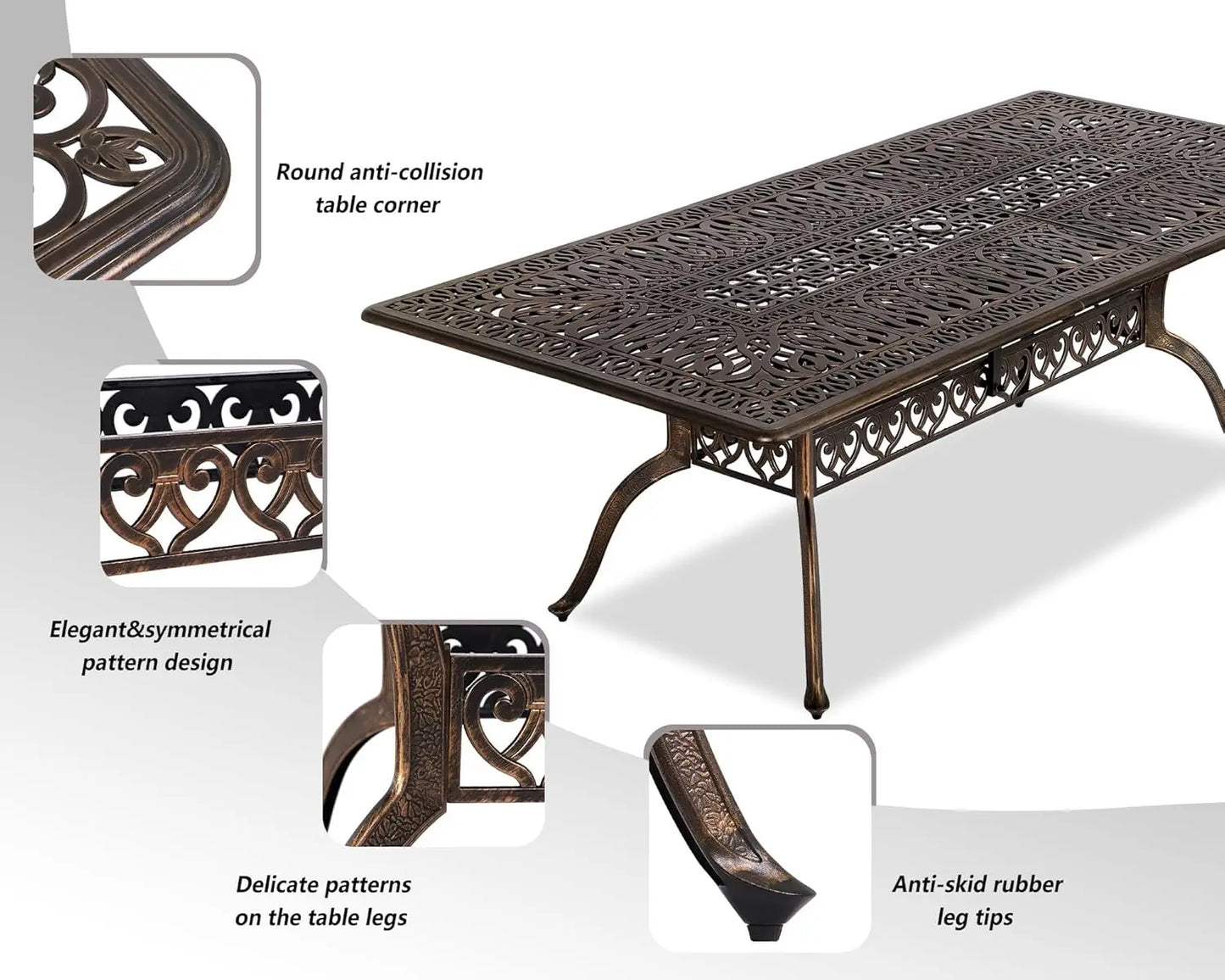 Large Rectangular Outdoor Dining Table with Umbrella Hole Weather-Resistant