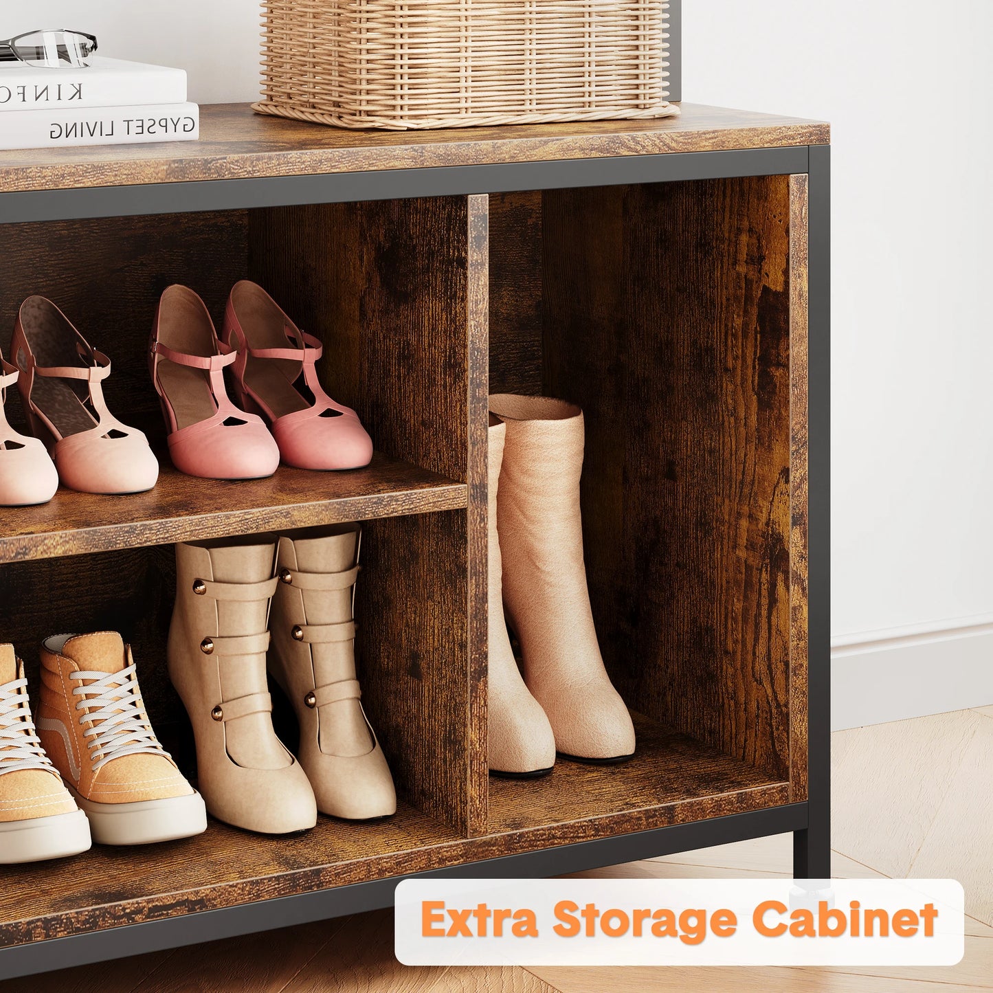 Hall Tree Entryway Bench with Coat Rack Shoe Storage 8 Hooks Industrial