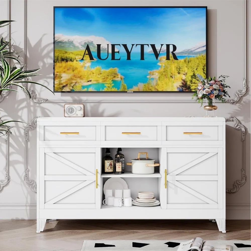 Stylish Metal Buffet Cabinet Coffee Bar 2 Doors 3 Drawers Wine Storage