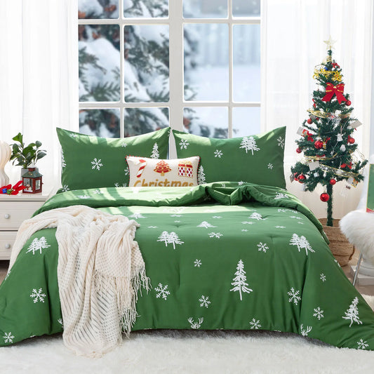 Soft PolyCotton Queen Comforter Christmas Reindeer Bedding Set