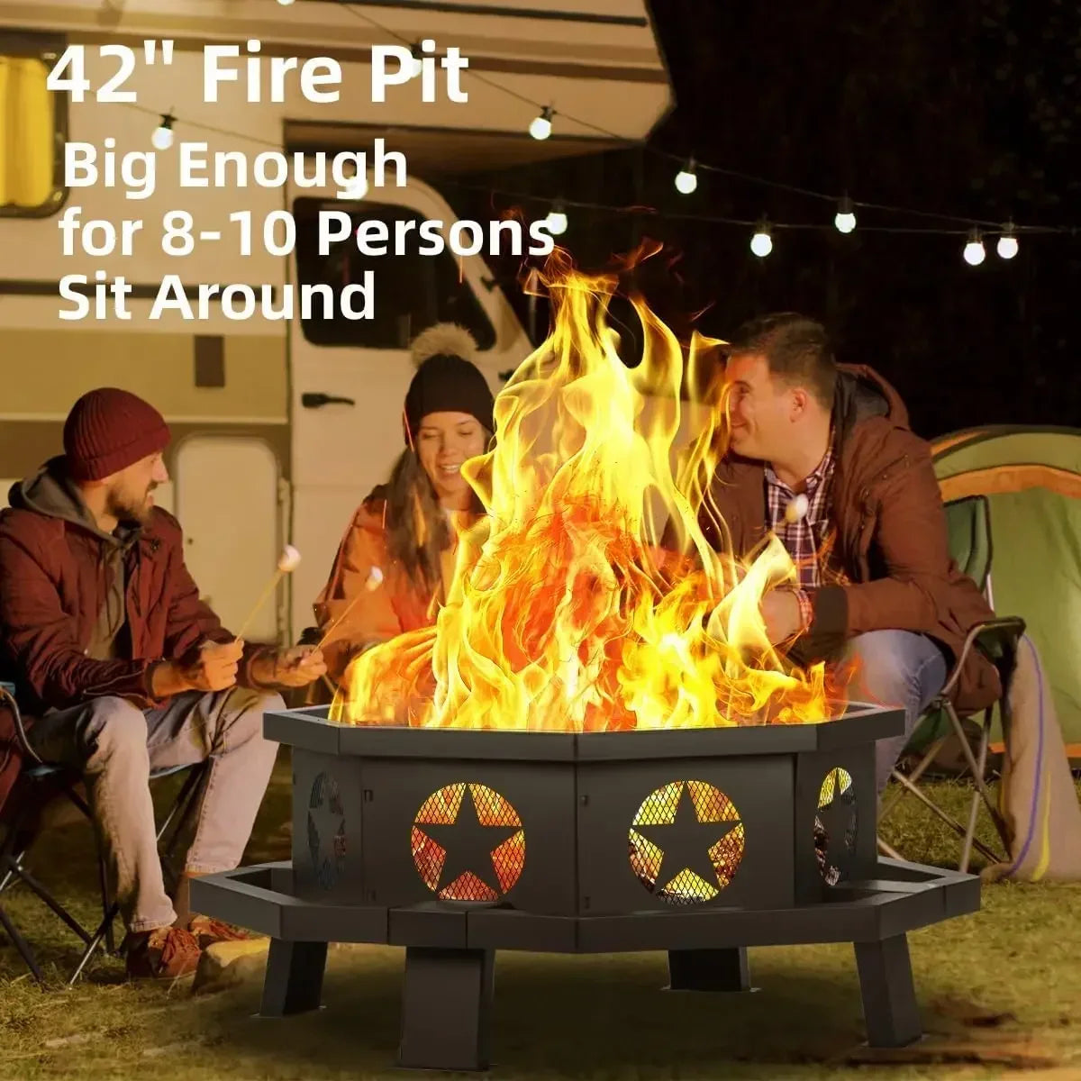 42 Inch Octagonal Fire Pit Outdoor Wood Burning Heavy Duty Firepit