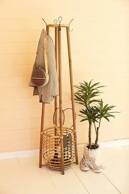 Ljustra Coat Rack with Umbrella Basket Natural Transitional Style