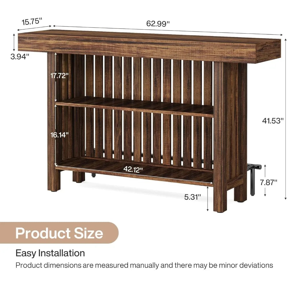 Large 2-Tier Bar Table 63 Inch Modern Coffee Bar Cabinet Counter Height