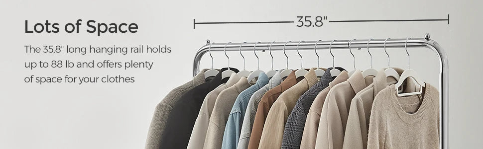 Ljustra Modern Metal Clothes Rack with Wheels and Storage Shelf