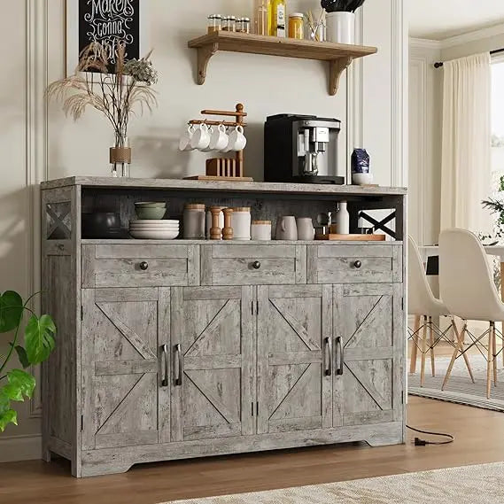 51 Inch Farmhouse Buffet Sideboard Cabinet with Drawers and Barn Doors