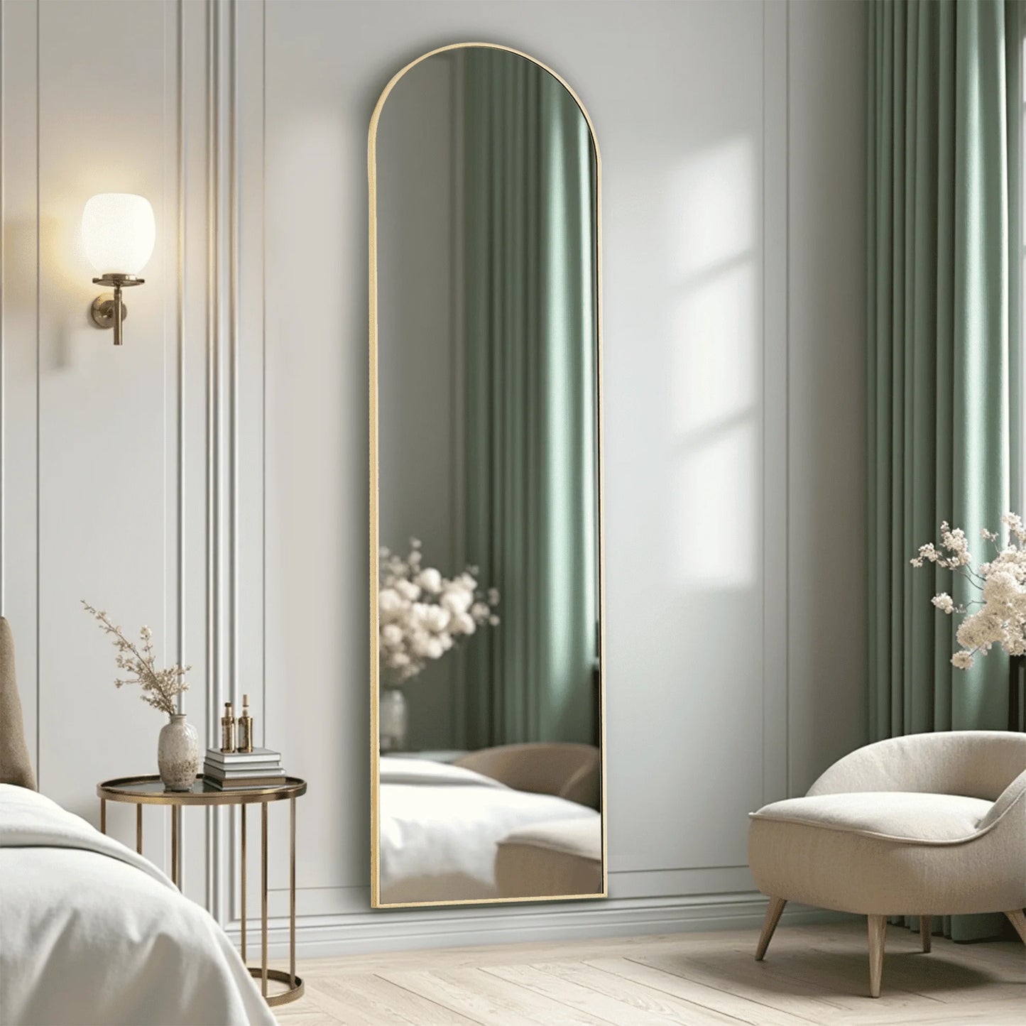 59in Full Length Arched Floor Mirror Standing Body Mirror Aluminum Alloy