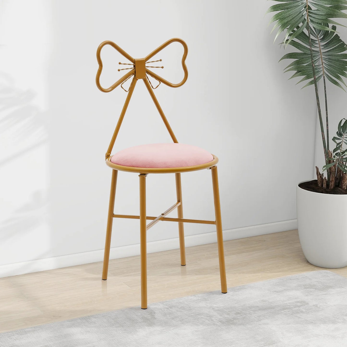 Modern Makeup Dressing Chair Light Pink Bow Shaped Bedroom Chair