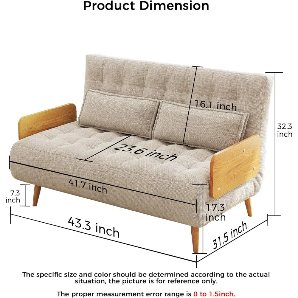 Convertible Sleeper Chair Bed 3-in-1 Futon Sofa w/ Arms & Pillow Linen Couch