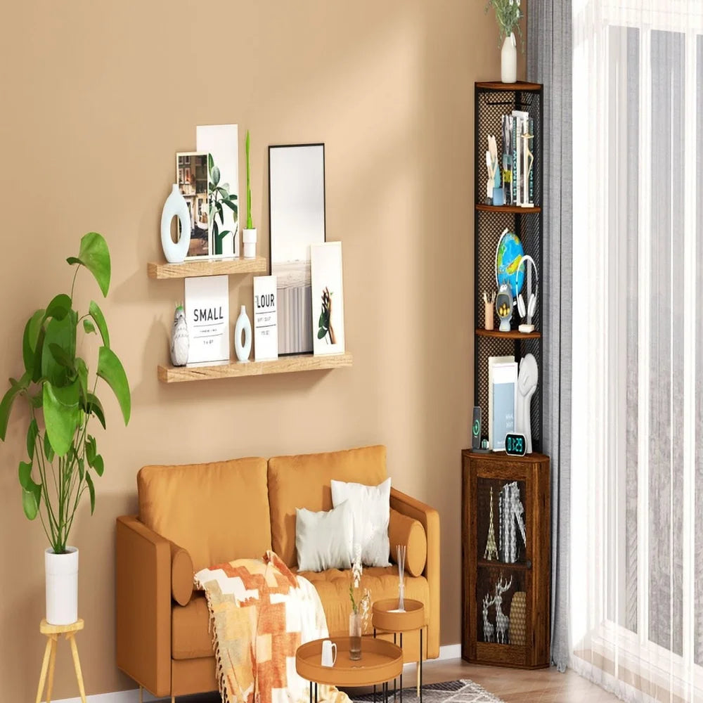 Corner Shelf Cabinet with Doors 65 Inch Freestanding Wine Glass Rack